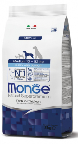 Monge Cane Puppy & Junior Medio Pollo 3 Kg