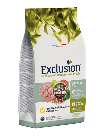 Exclusion Cane Mediterraneo Mature Pollo Medio/ maxi 12 Kg