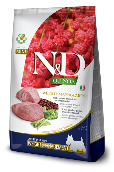 N&D Cane Quinoa Weight Management Agnello Broccoli E Asparagi Adult Mini 7 Kg