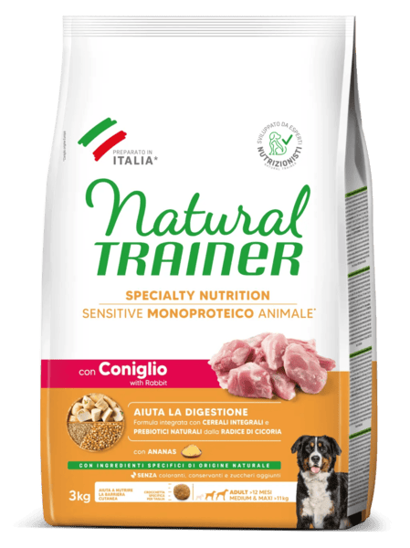 Natural Trainer Cane Coniglio e Cereali Monoproteico Medium Maxi Adult 3 Kg