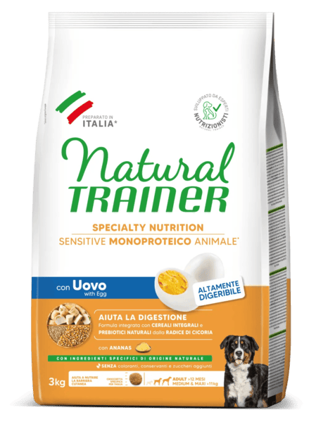 Natural Trainer Cane Uovo e Cereali Monoproteico Adult Medium Maxi 3 Kg
